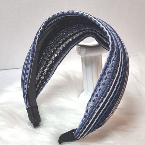 BOHO KNIT CROCHET WIDE BRIM FALL COLORS HEADBAND Black blue white - Picture 4 of 7